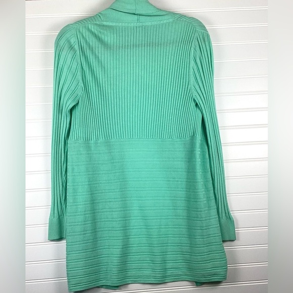 LL Bean Women's Medium Light Teal Open Front Cardigan Sweater Cotton Knit Warm - Picture 4 of 8